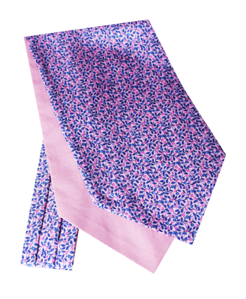 Fine Silk Light Blue Floral Design Cravat on Pink